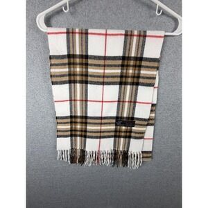 Cashmere Feel Scarf Womens One Size‎ White Plaid Fringe Acrylic Neck Warmer